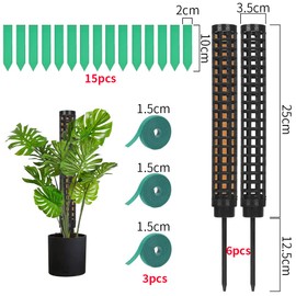 Benustra 6 Pcs 14.7 Inch Plastic Moss Pole for Climbing Plant, Moss Pole for Monstera Plant Support with 15 Pcs Labels for Indoor Climbing Plants Work with Sphagnum Moss