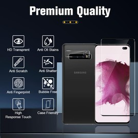 3 +2 Pack Galaxy S10 Plus Screen Protector and Camera Lens Protector, HD Tempered Glass,9H Hardness Scratch Resistant,Support Fingerprint Unlock,Easy to Install For Galaxy S10 Plus 6.4 Inch