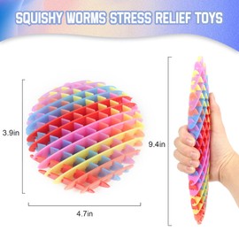 Fidget Worm Toy, Worm Big Fidget Toys Adults and Kids, Funny Stretchy Sensory Stress Toy, Fidget Sensory Squeeze Toys, Relieves Stress and Anxiety Finger Toys for Kids with Autism ADHD-Rainbow