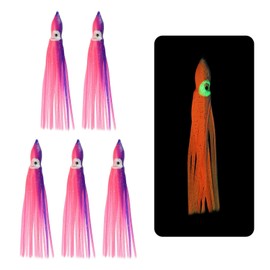 YELARXI Fishing Squid Skirts Soft Plastic Trolling Lures, 12cm/5 Inch Fit for Bass Trout Salmon Saltwater Fishing Bait (5Pcs, Pink Blue)