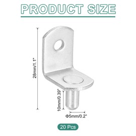 sourcing map 50Pcs Shelf Support Pegs, 5mm L-Shaped Bracket with Hole, Metal Support Pegs Holder for Kitchen Cabinet Bookcase (Silver)