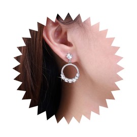 Yheakne Boho Crystal Circle Drop Earrings Silver Open Circle Earrings Rhinestone Circle Dangle Earrings Vintage Circle Cz Dot Stud Earrings Jewelry for Women and Girls