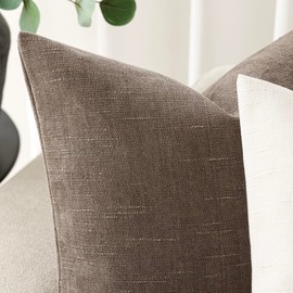 Foindtower Pack of 2 Soft Textured Chenille Throw Decorative Pillow Covers Square Accent Solid Cushion Cover Cozy Farmhouse Pillow Case with Zipper for Couch Sofa Bedroom Living Room 24x24 Inch, Taupe