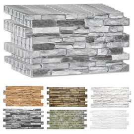 Smart Profile 3D Wall Panel - PVC Casted Faux Stone - 50 Sq Ft for Full Wall Interior Coverage - Heat, Scratch & Moisture Resistant Design for Home, Kitchen, DIY - Silver Slate - 38.6" x 19.6"