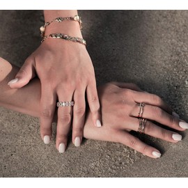 Barzel 18k White Gold/Rose Gold & Gold Plated Eternity Oval Cut Cubic Zirconia Eternity Ring Band, Brass, Cubic Zirconia