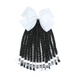 2packs Kids Ponytail With Beads Braids Hair Extension Detachable Synthetic Curly Hairpieces With Bows Protective Easy Hairstyle For Girls Toddlers (White, Box-6inch)