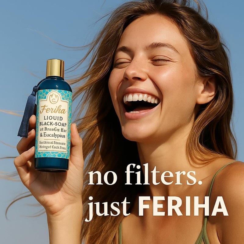 FERIHA Moroccan Liquid Black Soap with Saharan Nila and Eucalyptus