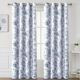 H.VERSAILTEX Blackout Curtains 108 Inch Length 2 Panels Set Floral Print Curtain Drapes for Living Room Thermal Insulated Grommet Window Curtains for Bedroom - Traditional Floral in Storm Blue