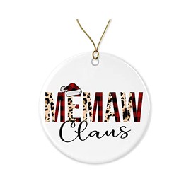 HTDesigns Leopard Memaw Claus Christmas Ornament - Red Buffalo Plaid Christmas Ornament for Memaw - Christmas Family Ornament Printed on Both Sides