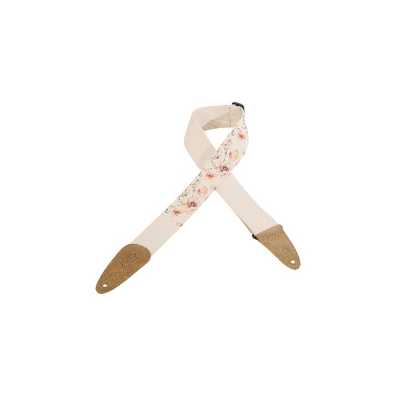 2" Cotton Guitar Strap With Decorative Print And Suede Ends.