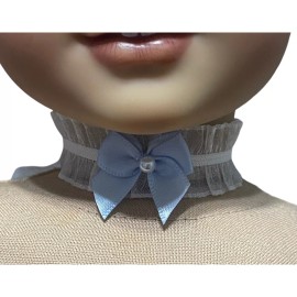Rococo Ruffled Ribbon Choker in Ice Blue for 18” Dolls