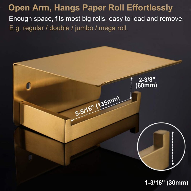 Toilet Paper Holder with Shelf Brushed Gold, APLusee SUS 304