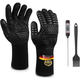 JATrade® Premium Barbecue Gloves Including Grill Thermometer & Marinating Brush, Baking & Oven Gloves Heat Resistant up to 800 °C, Fireproof for Grill Dutch Oven Smoker BBQ Accessories Gift