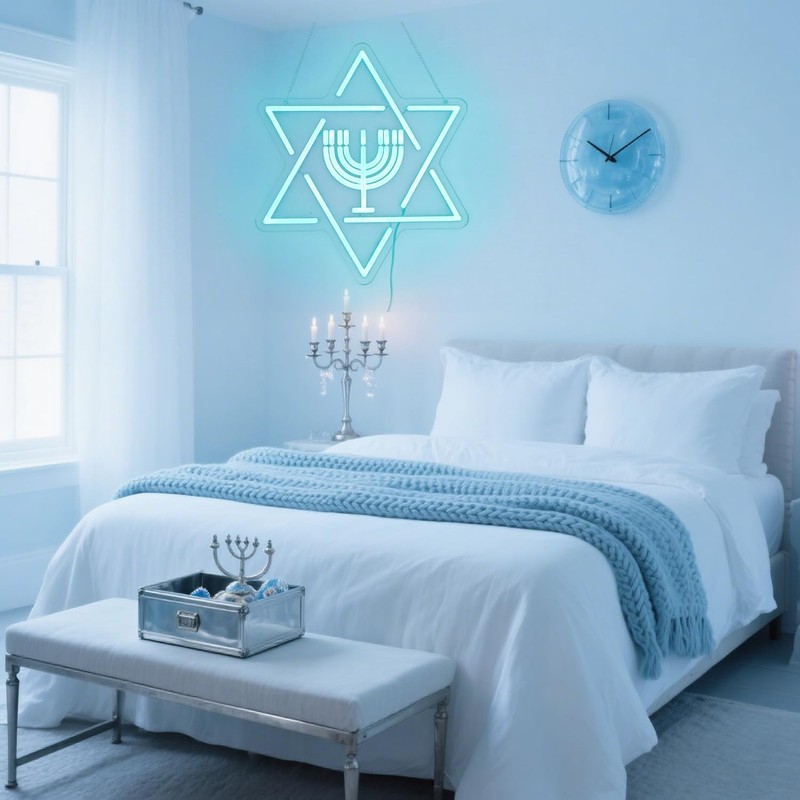 Hanukkah Star of David & Menorah Neon Sign - Jewish