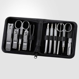 Korean Nail Clippers! World No. 1. Three Seven (777) Premium Quality Gift Travel Manicure Grooming Kit Nail Clipper Set (11 PCs, 810), Made in Korea, Since 1975 (Silver-Black Case)