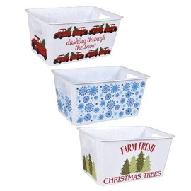 Greenbrier Intl Christmas Rectangle Bucket with Handles (3PCS)