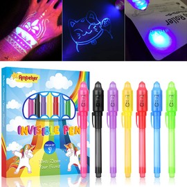 Amteker Secret Pen with UV Light Children Pack of 7 Magic Pens UV Pen Small Gifts Advent Calendar Children Invisible Pen Party Bag Children's Birthday Party Favours for Boys Girls