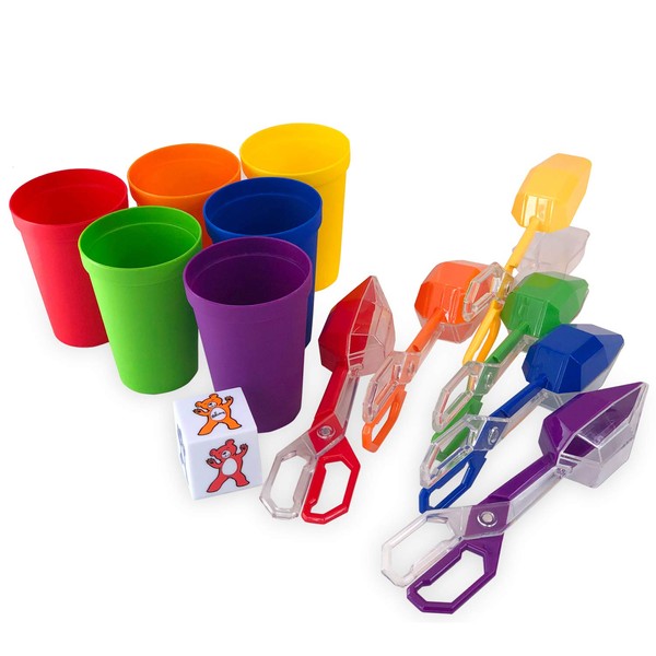 Skoolzy Fine Motor Skills Toys - Color Sorting Toys for Toddlers Tools Set - Sensory Bin Rainbow Cups, Dice and Scoop Tongs for Kids Montessori Materials Ages 3+