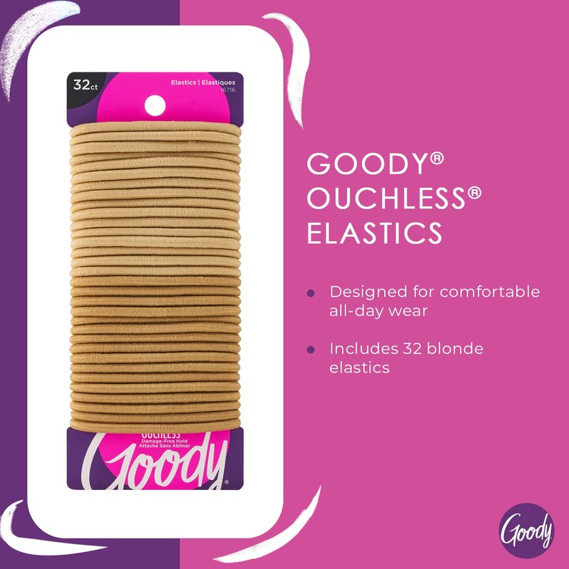 Goody Ouchless Elastic Hair Tie - 32 Count, Blonde -