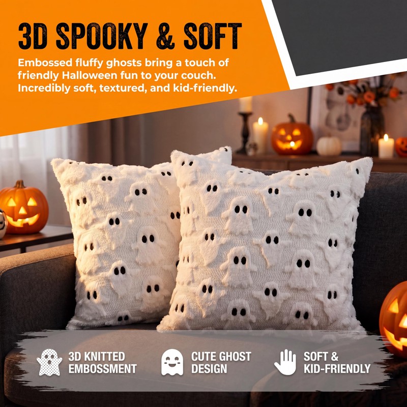 Halloween Pillow Covers 18x18In Set of 2 White 3D Ghost