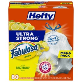 Hefty Ultra Strong 80 Count 13 Gallon Kitchen Trash Bags with Fabuloso Lemon ...