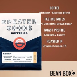 Kickstart - Espresso Blend - Roasted by Greater Goods Coffee Co. - Whole Bean Coffee - 12 Ounce Bag