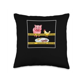 Pilgrim Costume Thanksgiving Shirt Turkey Meat Police Line Do Not Cross Pig Chicken Egg Thanksgiving Food Throw Pillow, 16x16, Multicolor