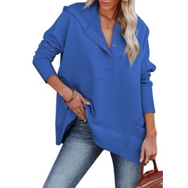 AlvaQ Women Oversized Sweatshirt Juniors Casual Long Sleeve Half Button Ribbed Pullover Tops With Pockets Fashion 2024 Blue 2X