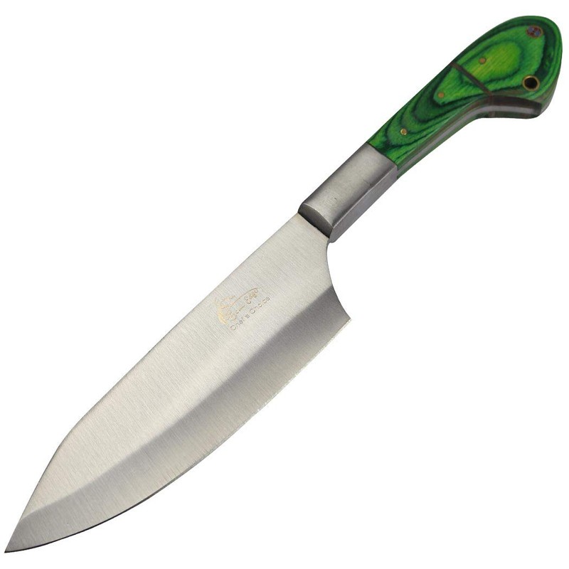 TheBoneEdge 11" Chef Kitchen Knife Green Packawood Handle Stainless Steel