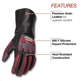 Lincoln Electric Roll Cage Welding/Rigging Gloves | Impact Resistant | Black Grain Leather |, X-Large (K3109-XL)