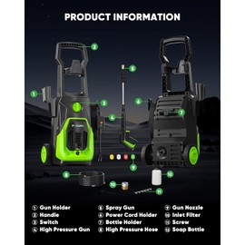 POXURIO Electric Pressure Washer, 3-in-1 Self-Priming High Pressure Washer, 4200PSI 2.8GPM Power Washer, for Cars, Patio, Deck, Green