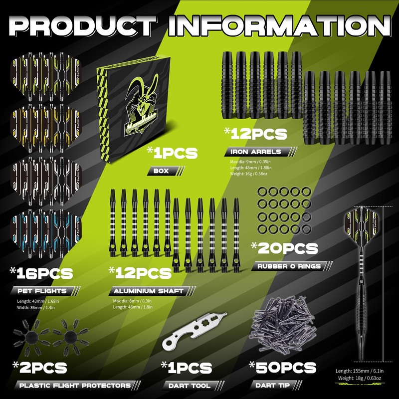 MageRabbit Plastic Darts 12 Pieces 18g with 16 Dart Flights,
