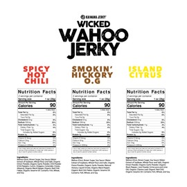 Smokin' Hickory O.G. Wahoo Ono Fish Jerky - Smoky Umami Flavor - Artisan Crafted, Organic, Omega-3 Rich, Low-Calorie, Low-Sodium & Low-Sugar, 2oz (Pack of 3)