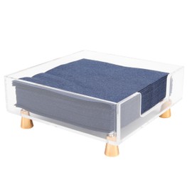Acrylic Napkin Holder with Feet, LUVCOSY Acrylic Cocktail Napkin Holder, Clear Napkin Tray, Unique Gold Feet Design, Napkin Dispenser for Table, Bar, Kitchen, Dining Room, 7x7 Inches - Square