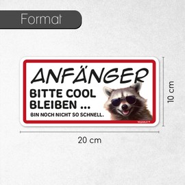 Vehicle Sticker Beginner Raccoon Red I 20 x 10 cm I Weatherproof I kfz775