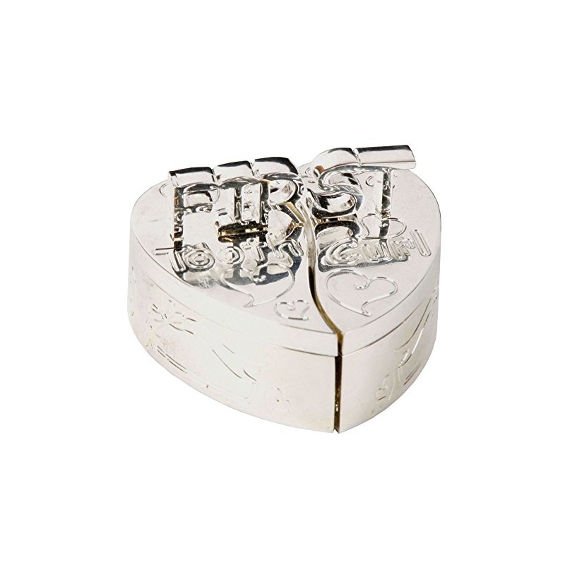 First Tooth and First Curl Heart Shaped Box Set Silver