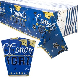 Muswarm 3pc Graduation Tablecloths 2025 Graduation Party 54 * 108in Plastic Tablecloths Party Decorations and Supplies(Blue)