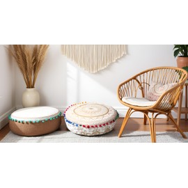 CRAFT KALA Gold Large Hippie Mandala Meditation Floor Ottoman Pillow Cushion Pouf Cover Square Poufs Bohemian Circle Floor Cushion Case Outdoor Fireplace Yoga Living Room Decor Cover 16" Round