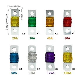HAFRILY 16Pcs Midi Fuses 20A/30A/40A/50A/60A/80A/100A/120A High Current Fuse for Car Marine Truck Marine Electric Hybrid Vehicle Motor Automobile Fuses