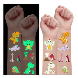 BUYLONG dinosaur temporary tattoos glow in the dark dinosaur stickers, Temporary Face Sticker Set, Face Makeup fake-s Tattoos, birthday party supplies decorations (108 kinds of glow)