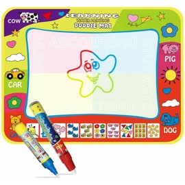 Almineez Water Magic Doodle Mat, Drawing Painting Mat (60 × 80 cm) with 2 Magic Pen Multicoloured No Mess Pad, Reusable Water Educational Drawing Mat, for Toddlers, Boys, Girls Xmas Gift