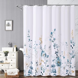 REZAYMRS Floral Shower Curtain with 12 Hooks, 72''x72'' Waterproof Polyester Fabric Shower Curtains for Bathroom, Bathtubs Hotel Curtain, Machine Washable, Quick Dry (Blue)
