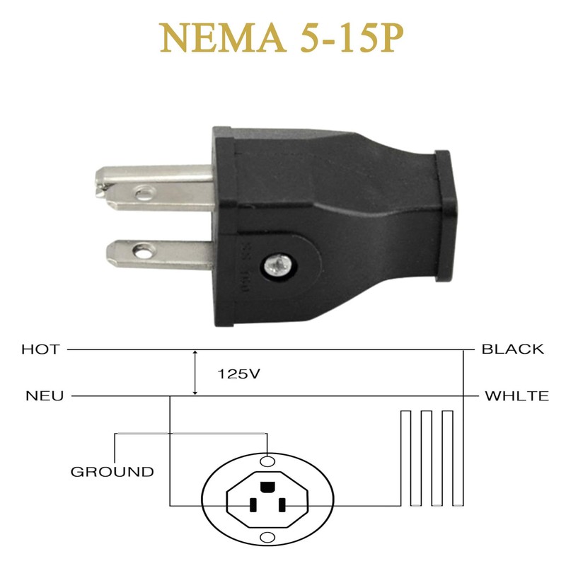 3 Prong Electric Plug Replacement Extension Cord Ends 125V 15A