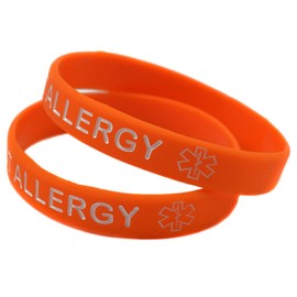 Nut Allergy Medical Alert Awareness Bracelet Wristband Allergic Reaction Peanuts Adults (Child/Teens 18cm, 2 Orange Wristbands)