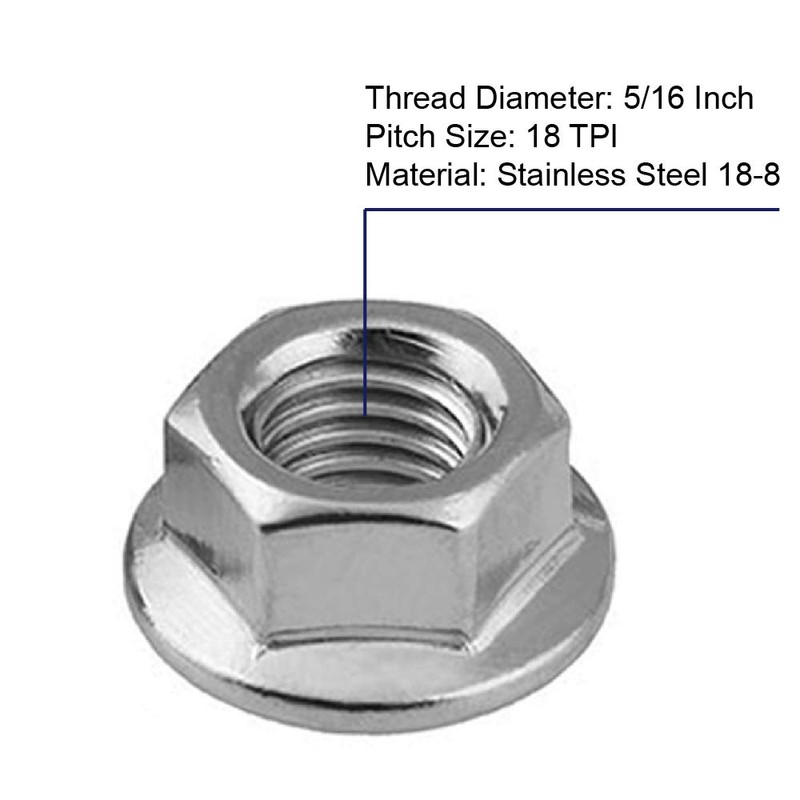 5/16-18 Serrated Flange Hex Lock Nuts, Stainless Steel 18-8 (304),