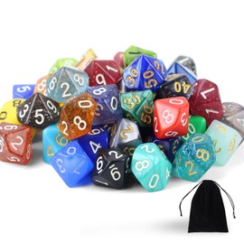 40-Piece Polyhedral Dice Set, 10-Sided Polyhedral Dice with Black Drawstring Bag, D10 Colourful Polyhedral Game Cube for DND MPG MTG Dungeons and Dragons (D10)