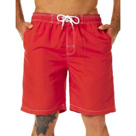 KAILUA SURF Mens Swim Trunks Long, Quick Dry Mens Boardshorts, 9 Inches Inseam Mens Bathing Suits with Mesh Lining Red