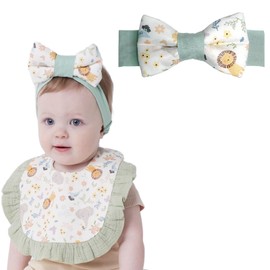 Baby Girl Headbands Handmade Cotton Baby Headbands with Bows Soft and Stretchy Hairbands for Newborns, Infants, Toddlers, and Kids - Adorable Hair Accessories for Baby Girls (Green)