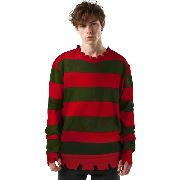 MCJC Adult Halloween Killer Costume Horror Movie Sweater, Red and