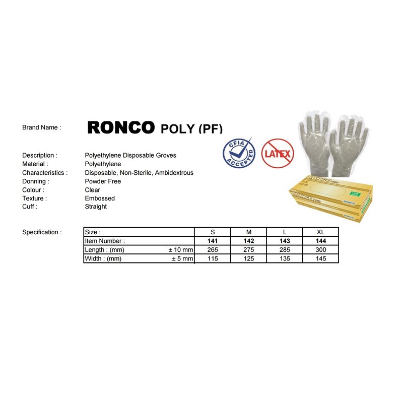 Ronco Deli / Poly Medium Disposable Gloves 500/Pack
